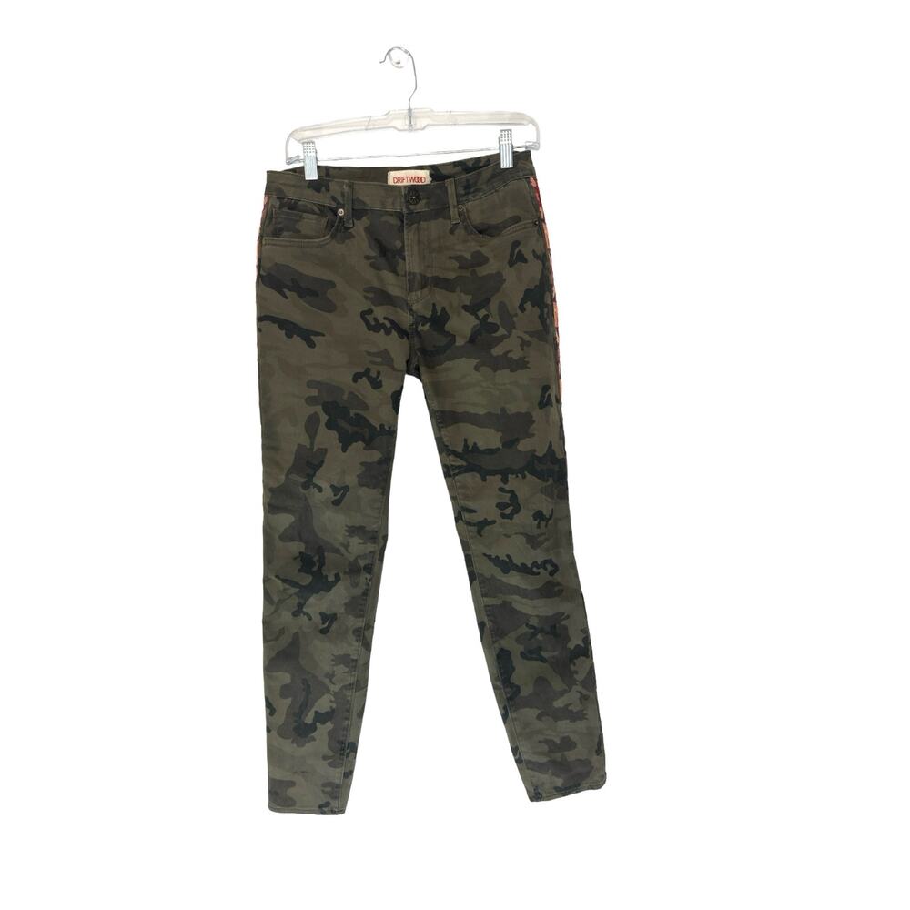 Driftwood Green Camp Embroidered Fatigues Jackie Ankle Skinny Leg Jean Size 27‎